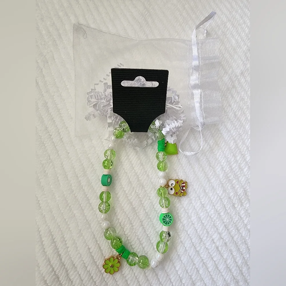 Green Beaded Keroppi Phone Charm